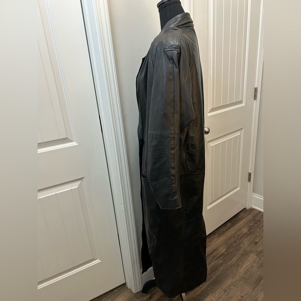 Vintage Women's Black Leather Coat 100% Leather‎ 90s Goth - Picture 5 of 8